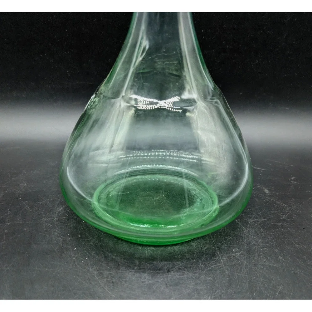 Vintage Green Glass Decanter Bell Shape Panel Optic Ribbed with Stopper MCM